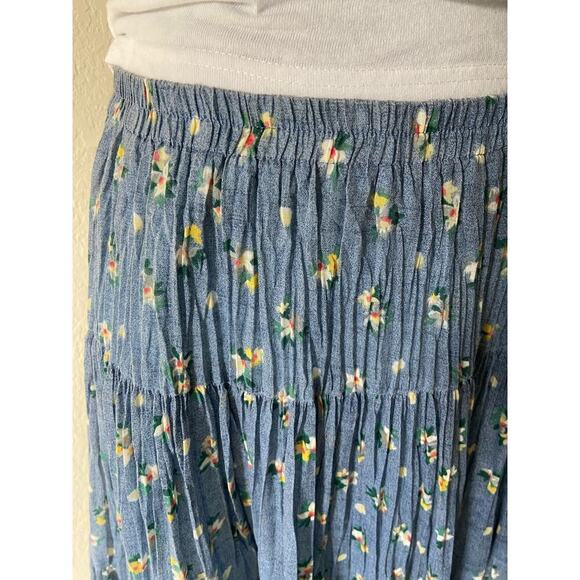 VTG HOWARD WOLF MADE IN USA Pleated Maxi Skirt Women's Floral Blue Cottagecore - Picture 3 of 10